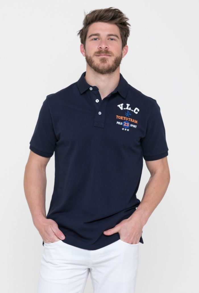 Polo Tokyo team azul marino de manga corta para hombre - Valecuatro