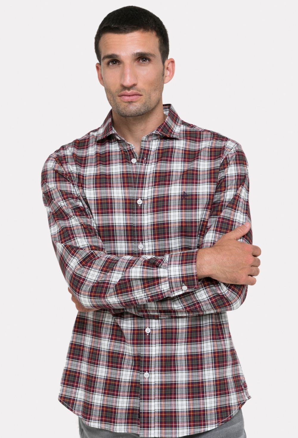 Camisa clásica de hombre modelo tartán en granate - Valecuatro