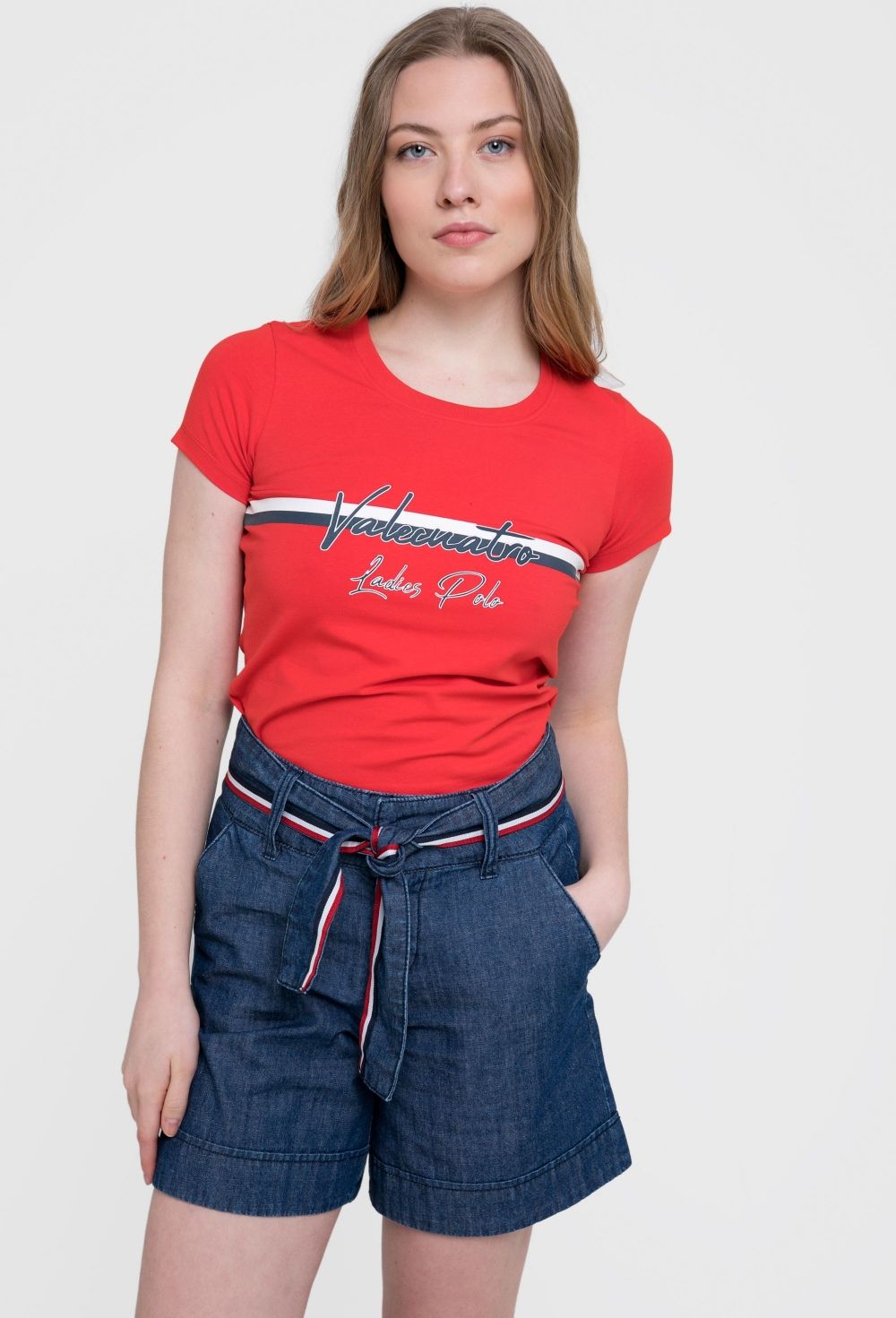 Valecuatro - Camiseta roja modelo bandera de mujer