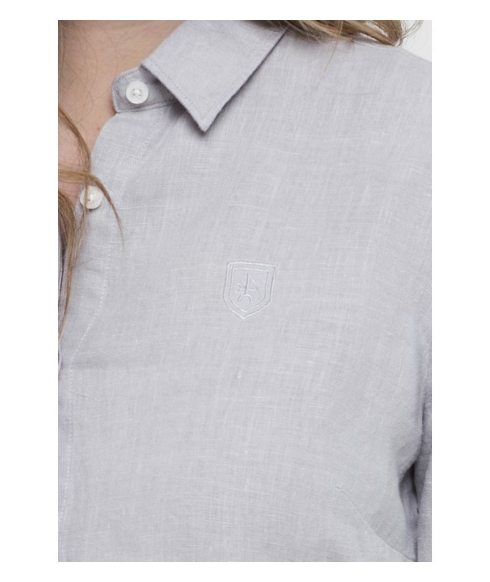 camisas - Camisa clásica de lino color gris