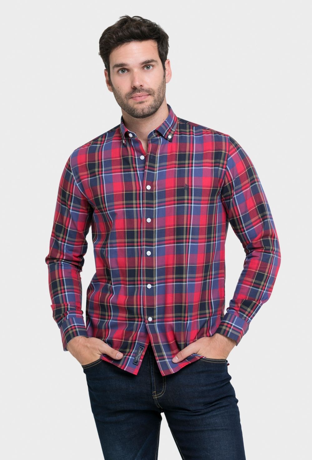 camisas - Camisa clásica tartán azul marino I23H-5440-TTIND