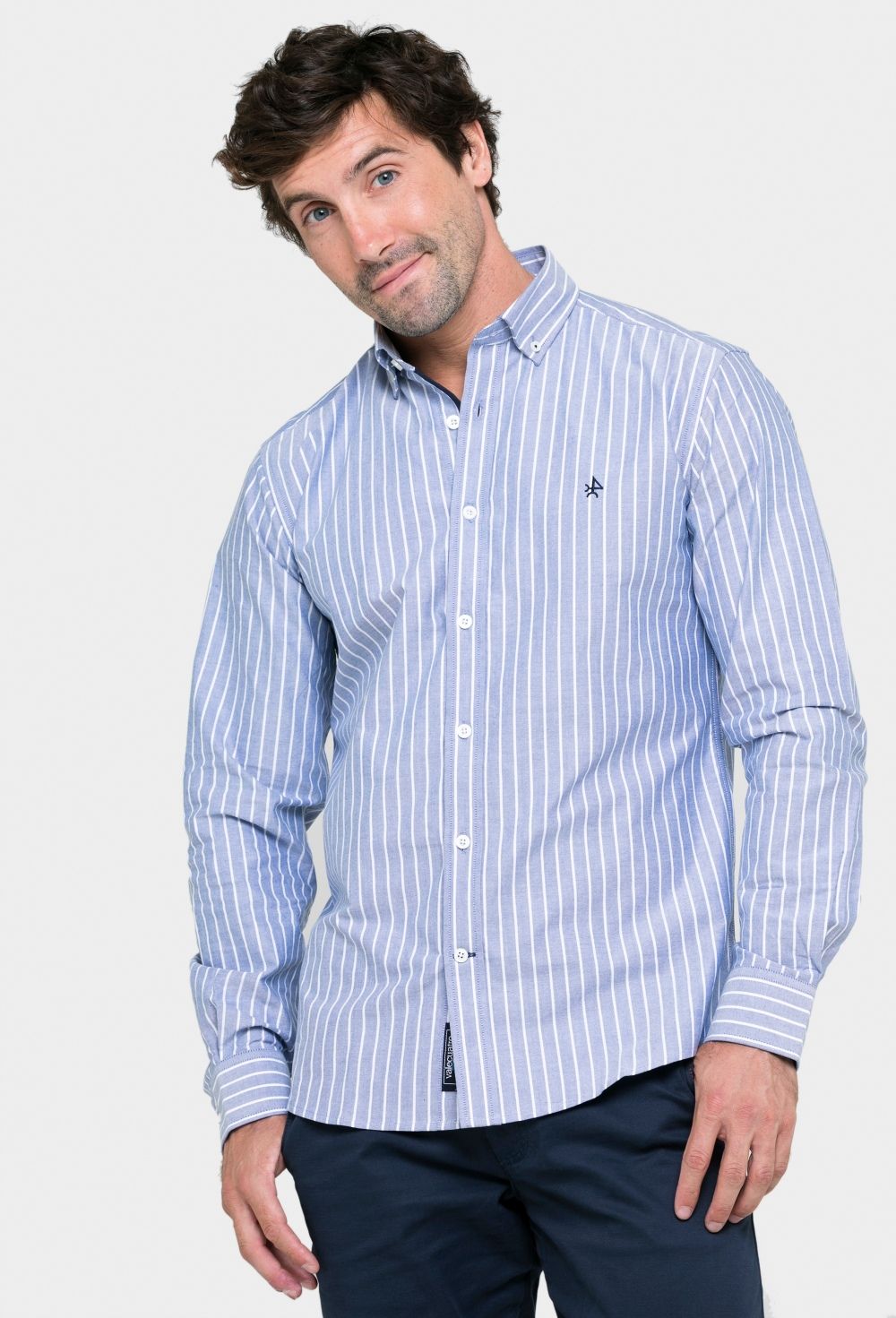 camisas - Camisa oxford a rayas azul marino I23H-5437-AZM