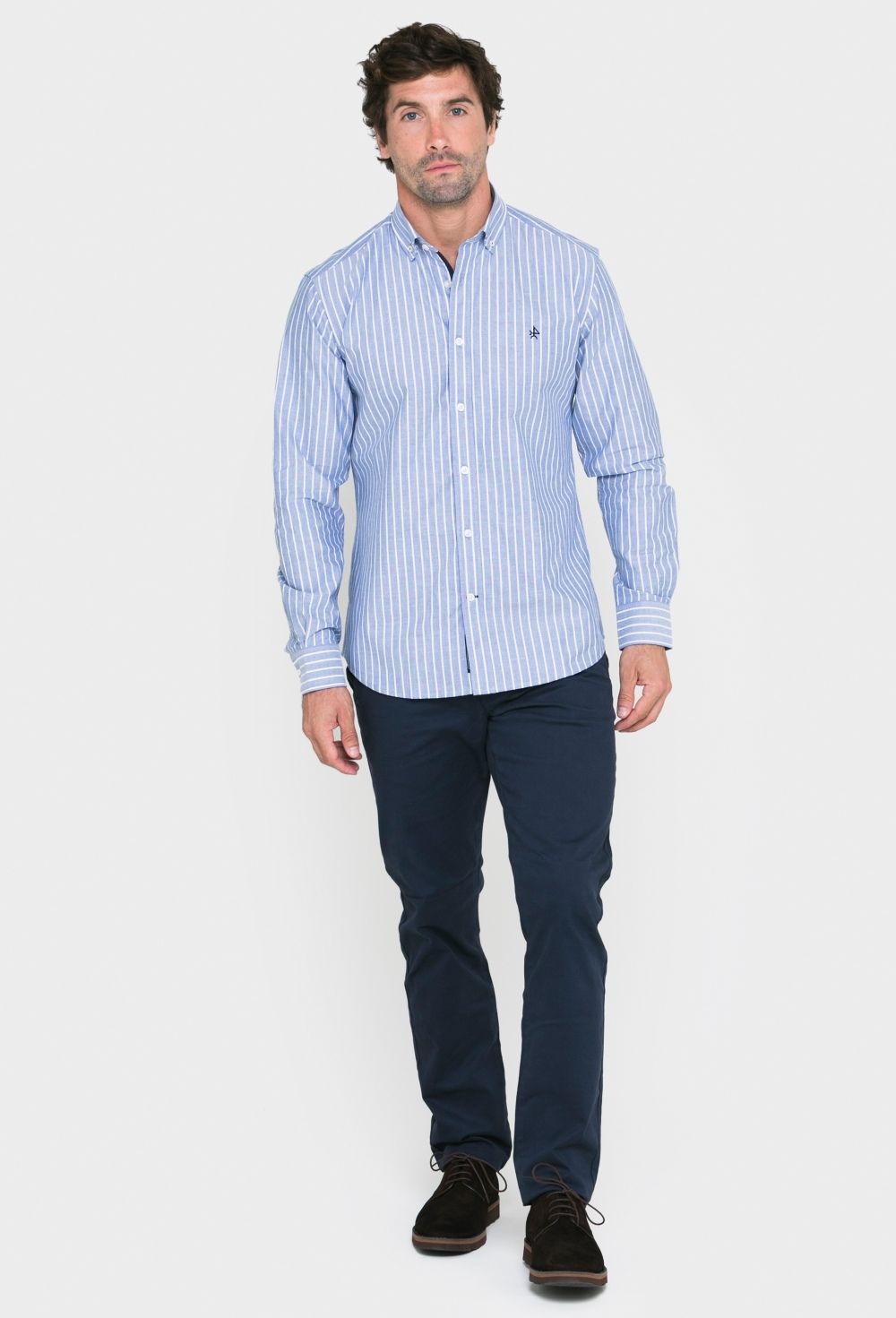 Camisa oxford a rayas azul marino - Valecuatro