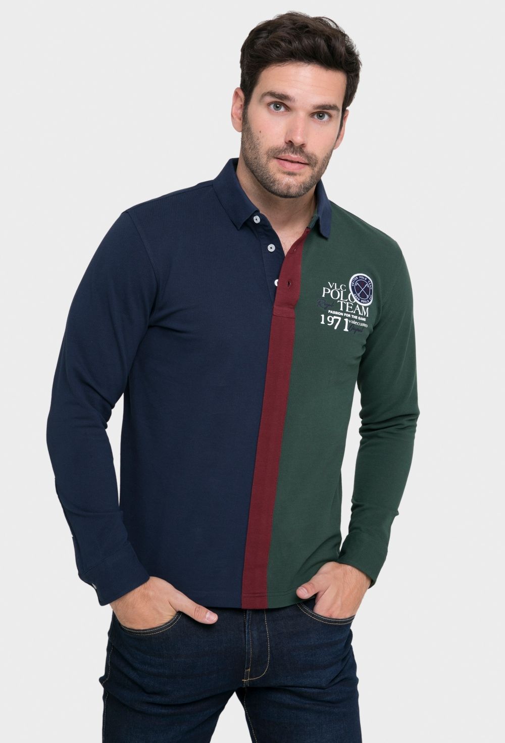 polos - Polo modelo bloques verde con azul marino I23H-5517-VDI