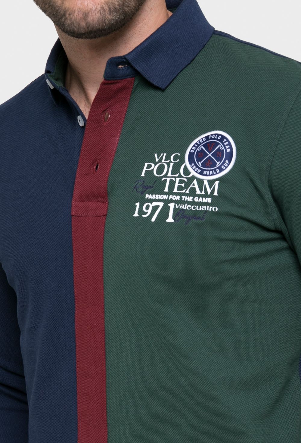 Valecuatro - Polo modelo bloques verde con azul marino