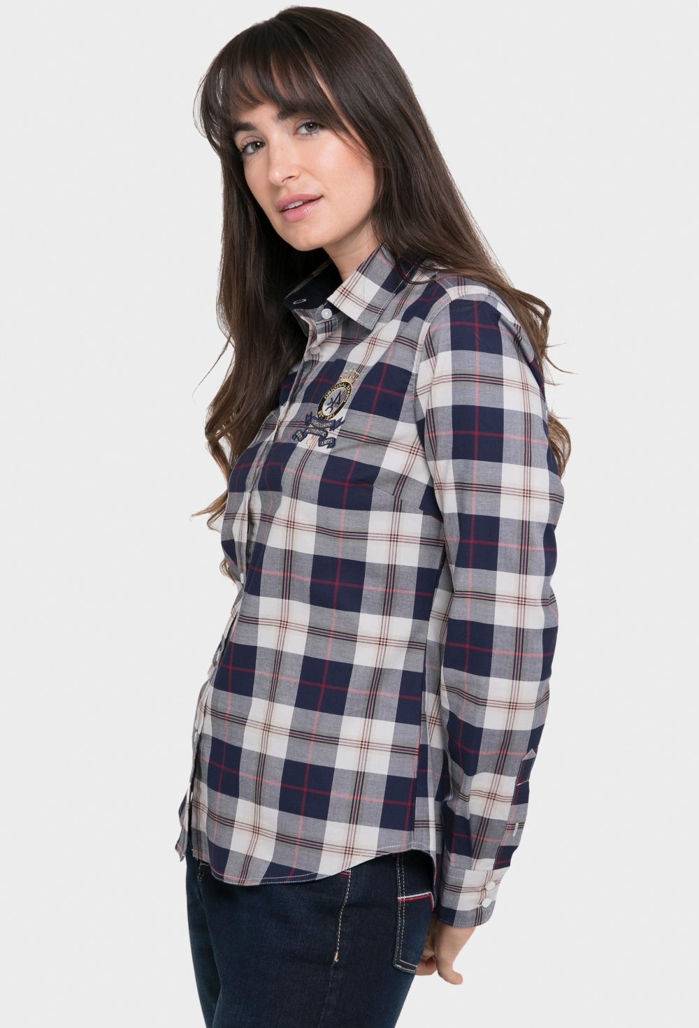 camisas - Camisa mujer clásica tartán azul marino I23M-5563-AZM