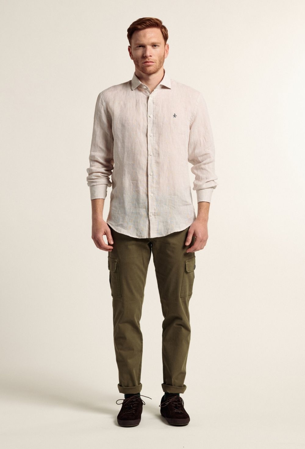 camisas - Camisa hombre de lino beige