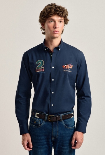Camisa hombre Valecuatro azul marino modelo caballos