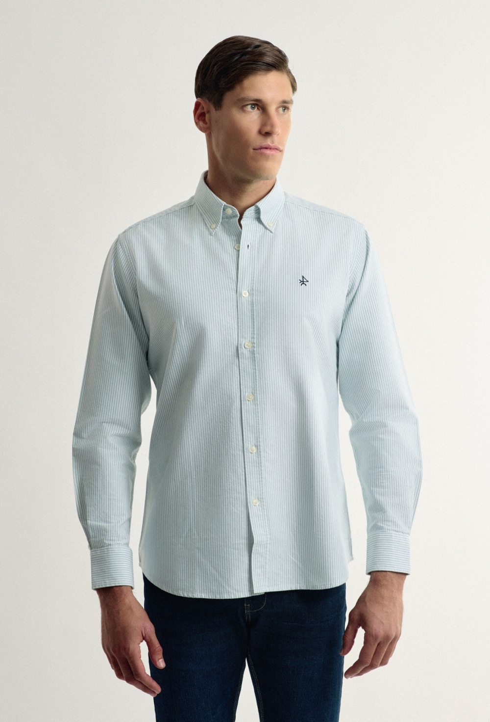 camisas - Camisa oxford clásica a rayas verde I24H-5958-VD