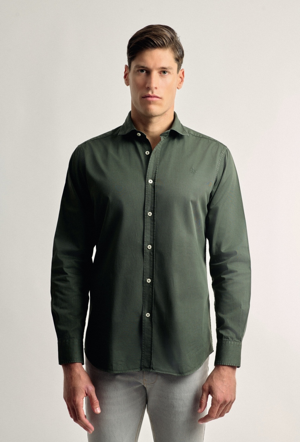 camisas - Camisa garment dye verde I24H-5964-VD