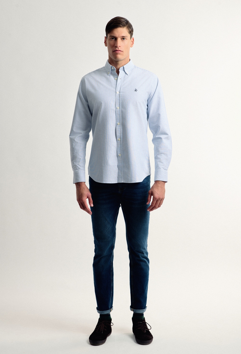 Camisa oxford clásica a rayas celeste - Valecuatro - camisas