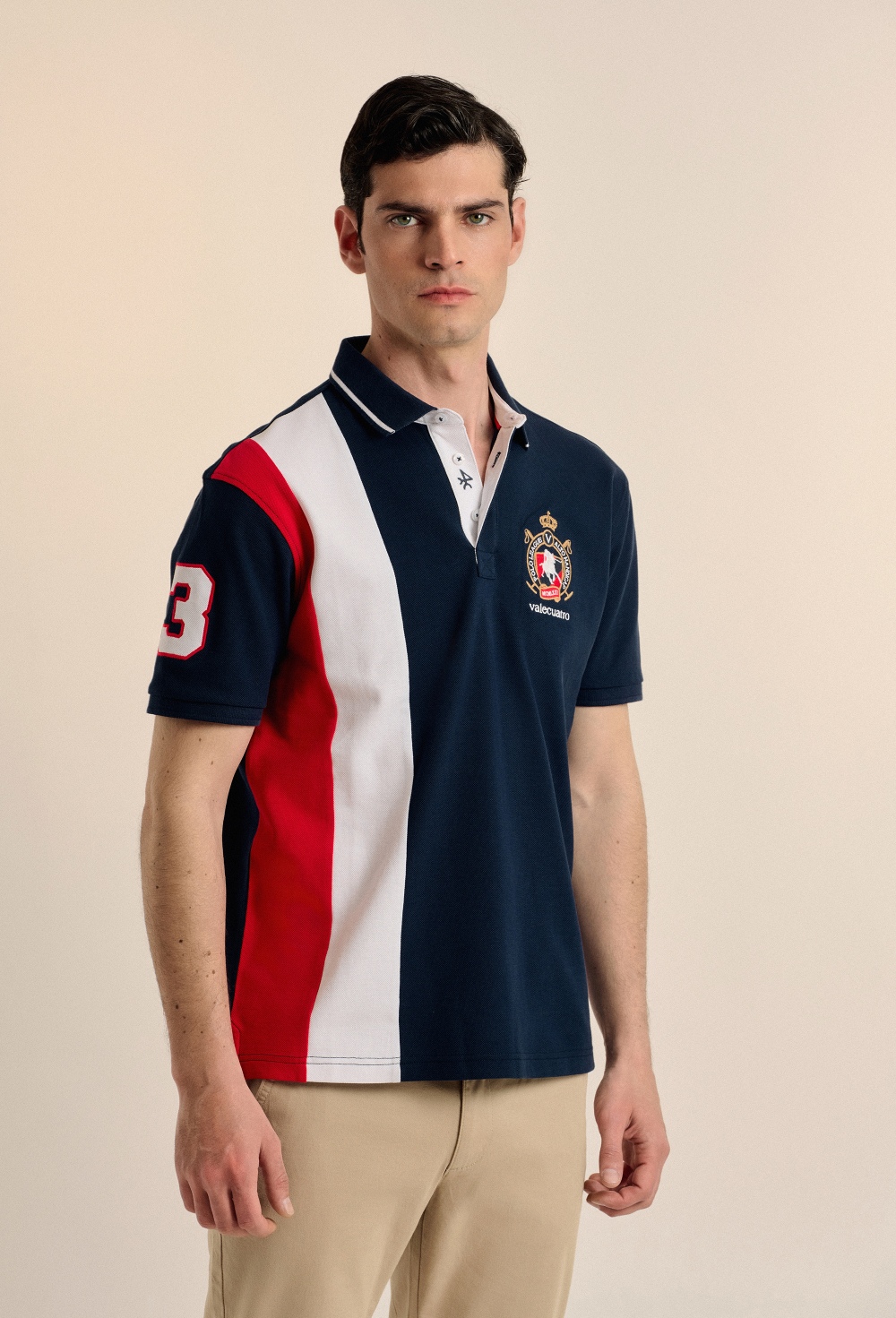 polos - Polo tricolor escudo azul marino P25H-6219-AZM