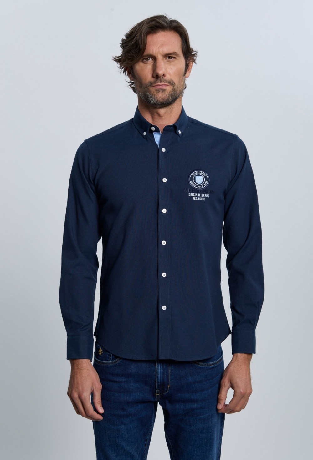 camisas - Camisa bordada Valecuatro azul marino I25H-6348-AZM