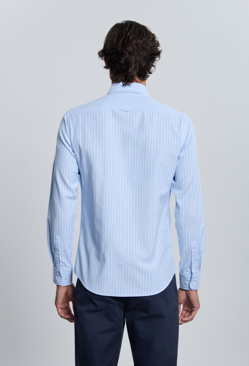Valecuatro - Camisa Oxford rayas celeste cuello italiano