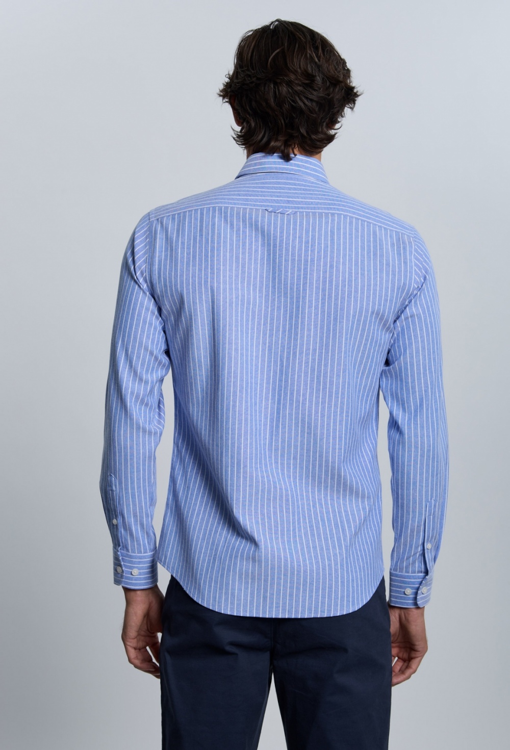 camisas - Camisa Oxford rayas azul marino cuello italiano