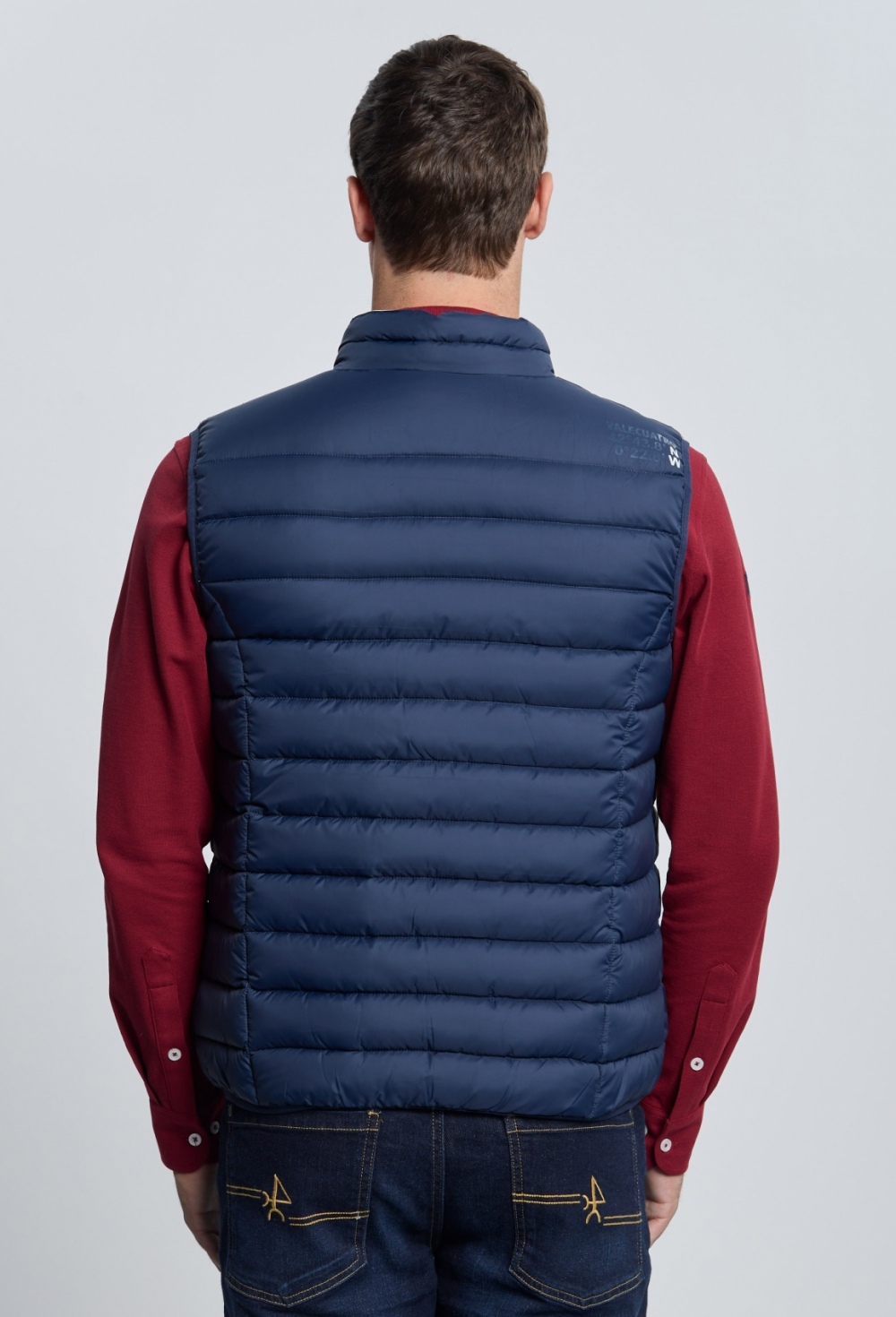 chalecos - Chaleco acolchado reversible azul marino con blanco roto