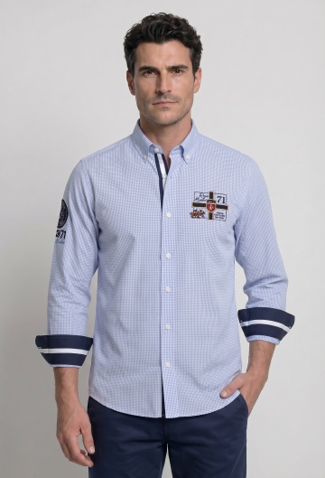 Camisa bordada modelo Player celeste vichy