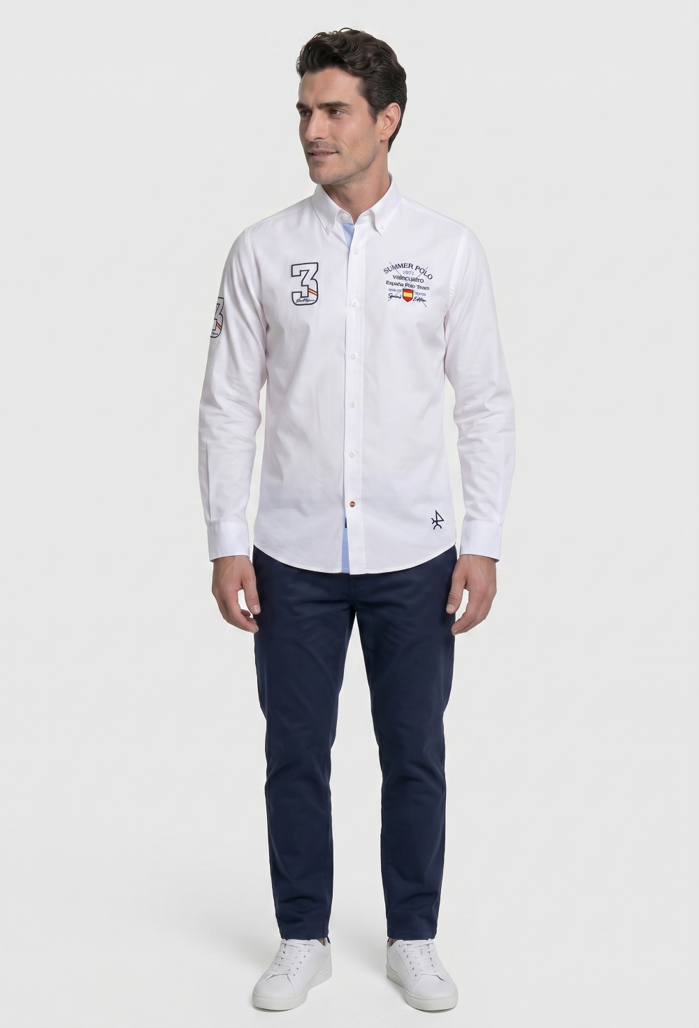 Valecuatro - Camisa bordada España Polo blanca