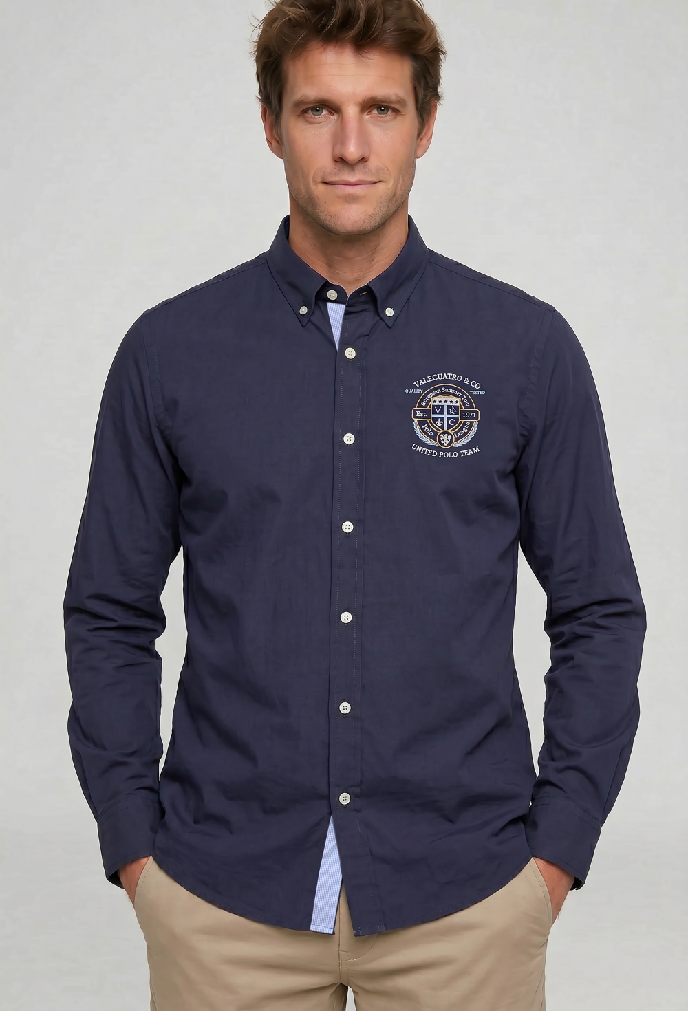 camisas - Camisa semibordada United Polo azul marino P26H-6526-AZM