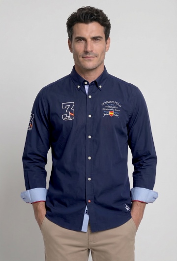 Camisa bordada España Polo azul marino