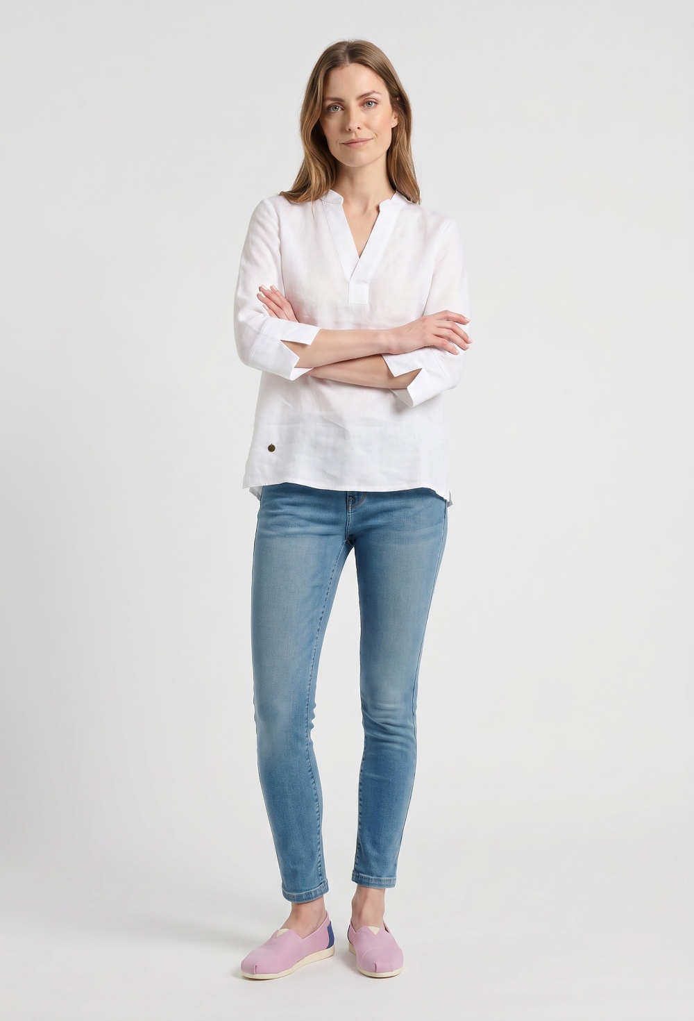 Blusa de lino color blanco - Valecuatro
