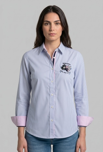 Camisa bordada Ladies Polo Team celeste a rayas