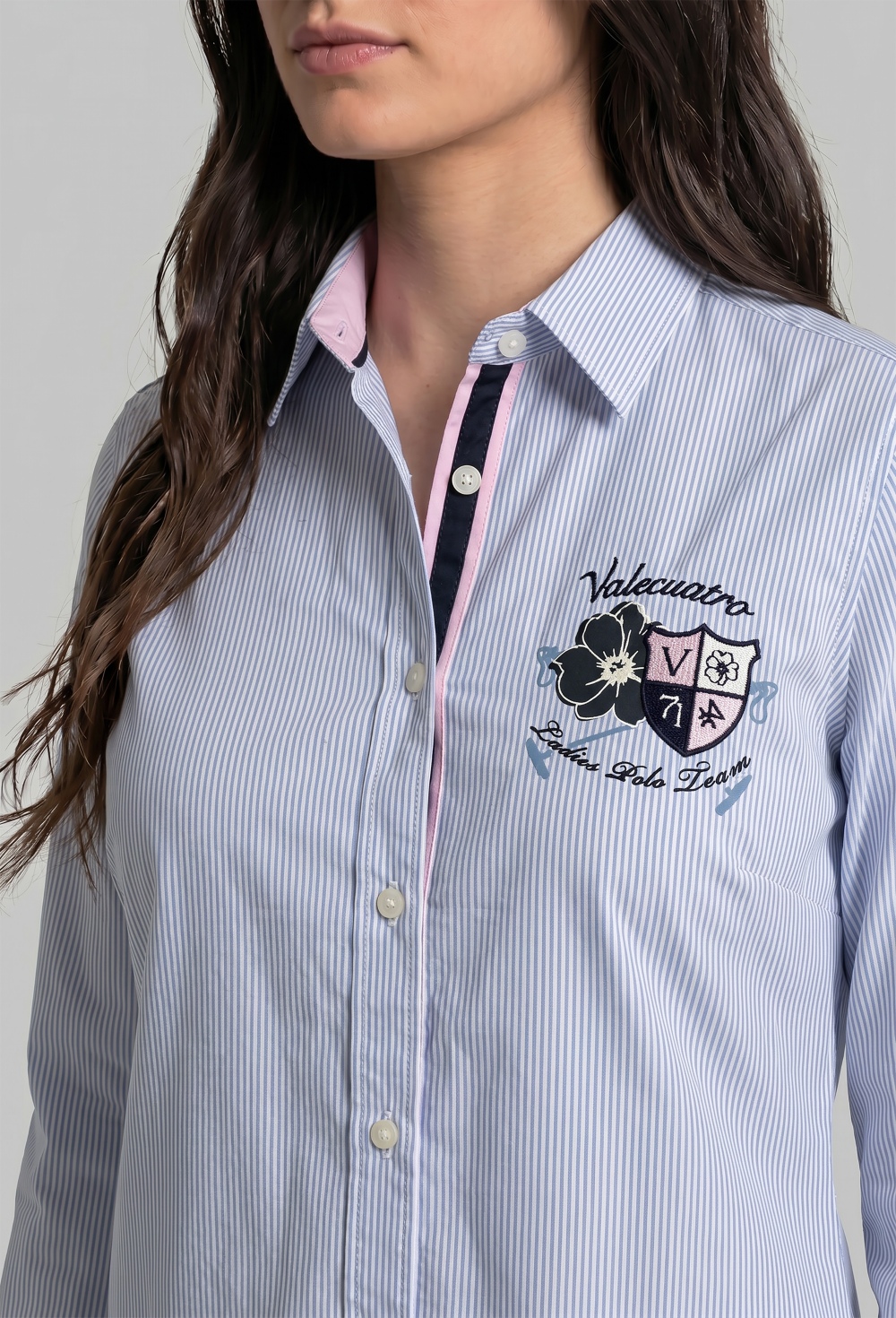 Camisa bordada Ladies Polo Team celeste a rayas - 69.9