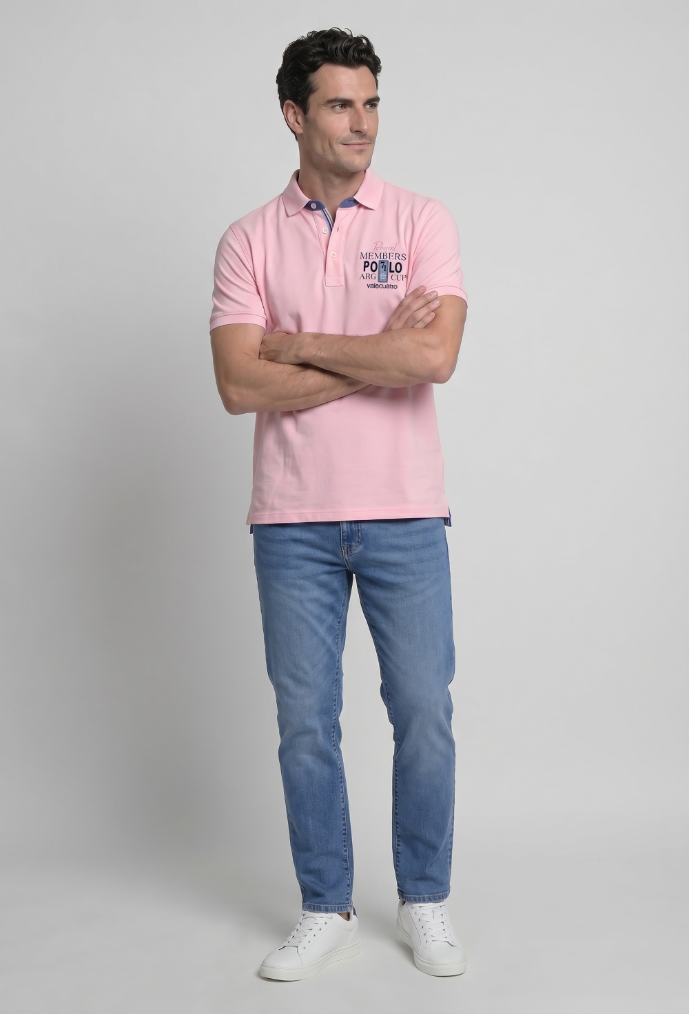 Valecuatro - Polo semibordado Royal member rosa