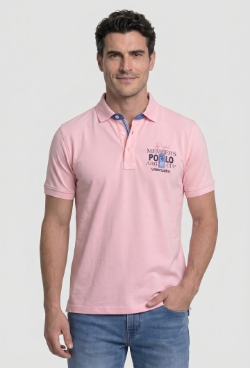 Polo semibordado Royal member rosa