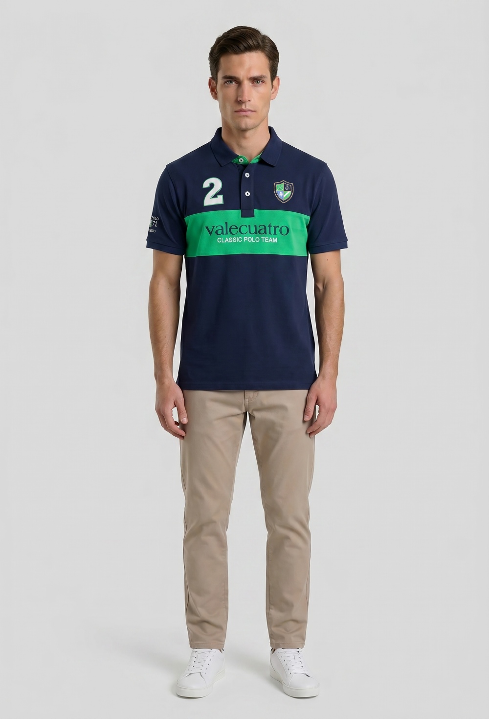 Polo bordado franja azul marino - Valecuatro